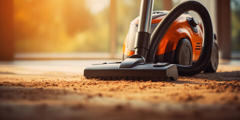 Close-up of a vacuum cleaner washing a carpet. House cleaning