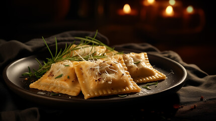 delicious Italian ravioli  modern food photography in rustic style . in detail - obrazy, fototapety, plakaty