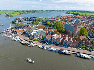 Fototapeta na wymiar Aerial from the traditional town Grouw in Friesland the Netherlands
