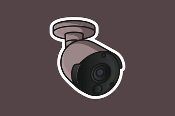City Camera Surveillance System Sticker vector illustration. Science and technology objects icon concept. Home security mount CCTV camera sticker design logo.