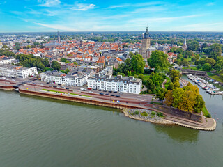 Fototapeta na wymiar Aerial from the historical city Zuthpen at the river IJssel in the Netherlands