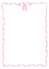 Marco rosado con lazo y ondas para diseñar tarjetas, invitaciones, menús, papelería, pancartas, postales. Marco minimalista en tendencia con fondo transparente 