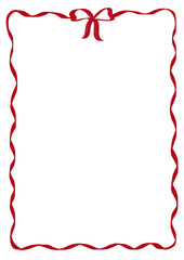 Marco rojo con lazo y ondas para diseñar tarjetas, invitaciones, menús, papelería, pancartas, postales. Marco minimalista en tendencia con fondo transparente 
