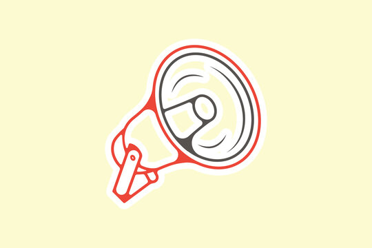 Megaphone Speaker Sticker logo design vector. Marketing time concept design. Announcement speaker sticker object icon design.