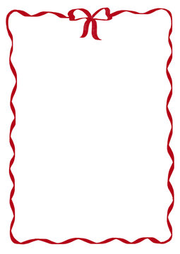 Marco rojo con lazo y ondas para dise&ntilde;ar tarjetas, invitaciones, men&uacute;s, papeler&iacute;a, pancartas, postales. Marco minimalista en tendencia con fondo transparente 