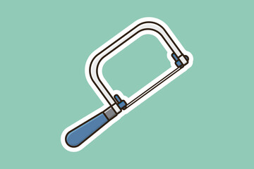 Coping Saw Carpentry Tool Sticker vector illustration. Construction working equipment repair tool icon concept. Hand tools for repair building sticker design icon logo.
