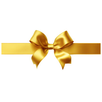 Decorative golden bow or ribbon for birthday and christmas gift. Ribbon isolated on transparent background. PNG.
