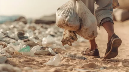 Foto op Plexiglas Activists collecting beach plastic for recycling. © iuricazac