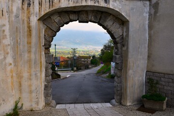 Obraz premium View of Vipava valley through the entrance of Vipavski Kriz in Primorska, Slovenia