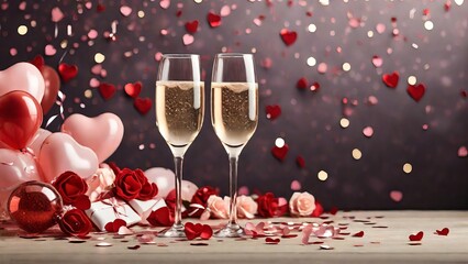 Valentine’s day special gift with champagne and roses