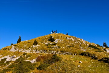 Fototapeta premium Top of Mozic mountain with people in Gorenjska, Slovenia