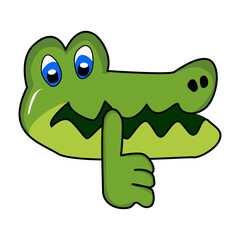 little crocodile character holding hand near mouth silence. Shh symbol