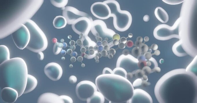 Quizartinib rotating molecular 3d structure ball-and-stick model, looped video small molecule receptor tyrosine kinase inhibitor