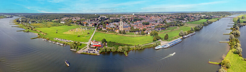 Aerial panorama from the historical city Rhenen in the Netherlands