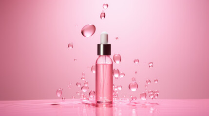 Cosmetic bottle photo, pastel pink, background photo, Generative AI