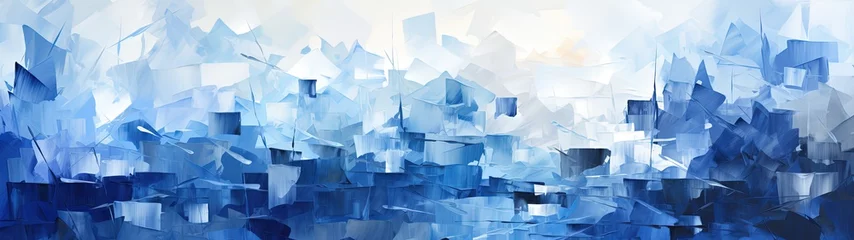 Keuken spatwand met foto Abstract Cityscape in Blue Hues © Unitify