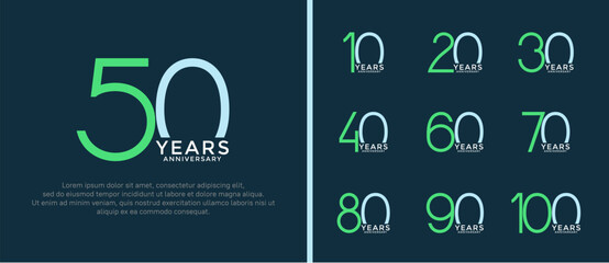 set of anniversary logo green and blue color on dark blue background for celebration moment