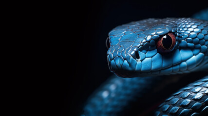 Fototapeta premium Blue snake in alert position isolated on gray background