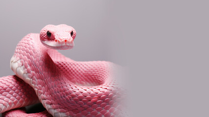 Fototapeta premium Pink snake in alert position isolated on gray background