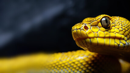 Obraz premium Yellow snake in alert position isolated on gray background