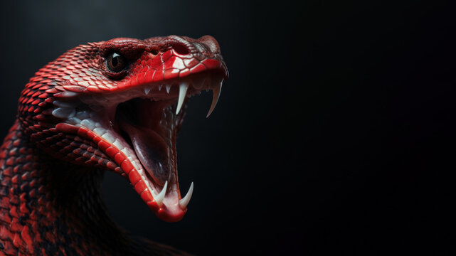 Red snake open mouth ready to attack isolated on gray background