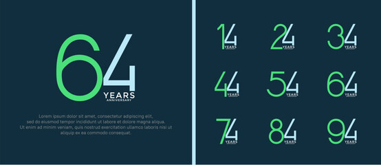 set of anniversary logo green and blue color on dark blue background for celebration moment