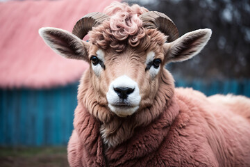 Obraz premium Beautiful pink sheep with an elegant background