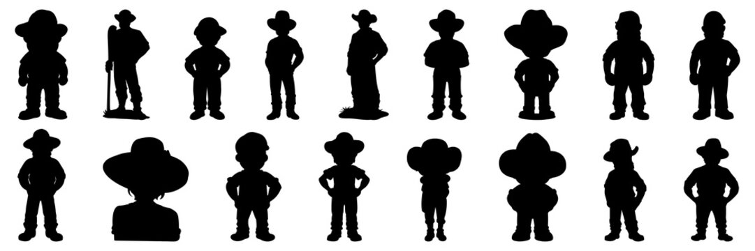 Farmer silhouettes set, large pack of vector silhouette design, isolated white background