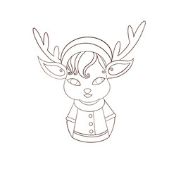 Freehand little deer cartoon at Christmas party transparent background png file.