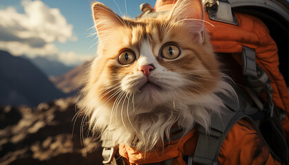 A cute kitten sitting outdoors, looking at the camera generated by AI