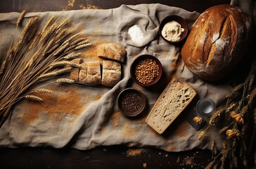 3D Food on Wooden Background