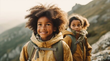 Kids enjoying a mountain hike during vacation.