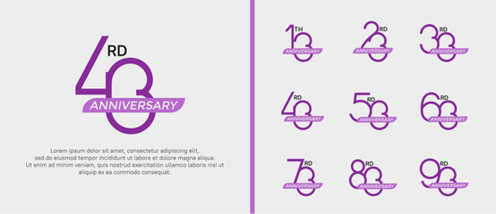 set of anniversary logo purple color and ribbon on white background for celebration moment