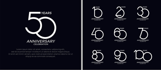 set of anniversary logo white color on black background for celebration moment