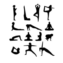 silhouette, yoga, exercise, fitness, sport, body, pose, figure, gymnastics, health, black