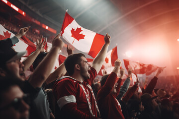 Canadian fans cheering on their team from the stands