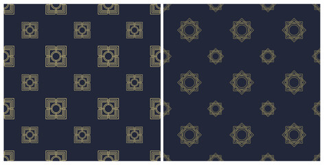 Set of Abstract Flowers Seamless Pattern Floral Wallpaper Vintage. Geometric flower Background