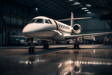 a private jet parked in a hanger