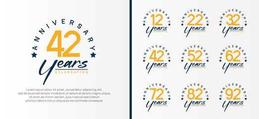 set of anniversary logo flat orange color number and black text on white background for celebration - obrazy, fototapety, plakaty