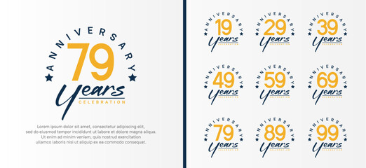 set of anniversary logo flat orange color number and black text on white background for celebration