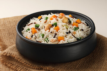 Indian Vegetable Pulav or Biryani made using Basmati Rice