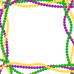 Mardi Gras beads square background in traditional colors