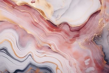 Poster  a close up of a marbled surface with a gold and black design on it's surface and the colors of the marble are red, white, blue, yellow, pink, and gold, and black, and white, and black. © Shanti