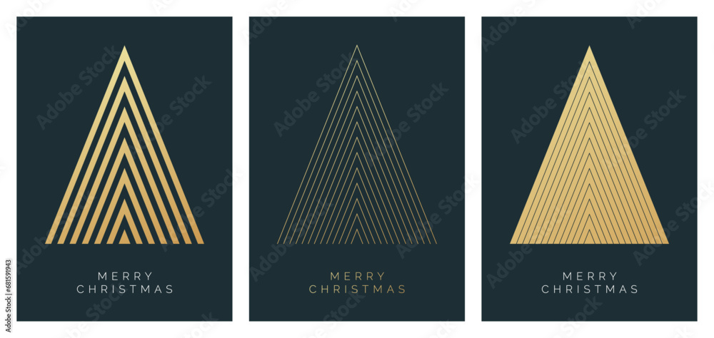 Wall mural christmas card vector design template. set of christmas card designs with geometric christmas tree i