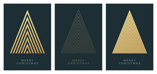 Christmas Card Vector Design Template. Set of Christmas Card Designs with Geometric Christmas Tree Illustration. Merry Christmas Greeting Card Concepts - 681591943