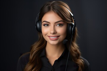 beautiful portrait photo in business style of a young women call center operator