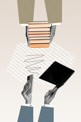 Creative template poster banner collage of concept choose online education with digital materials...