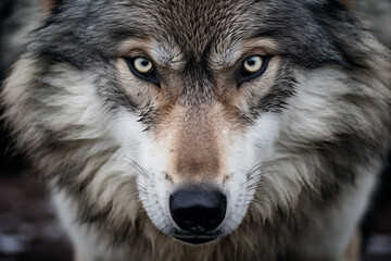 Fototapeta premium Close-up photo of wolf, scary predator in the forest.