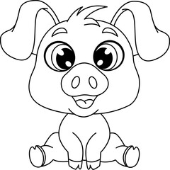 Funny Cartoon Little Pig for Coloring Page. Vector Illustration of a Cute Character for Children