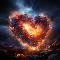 Heart-shaped nebula crowning a fantasy landscape